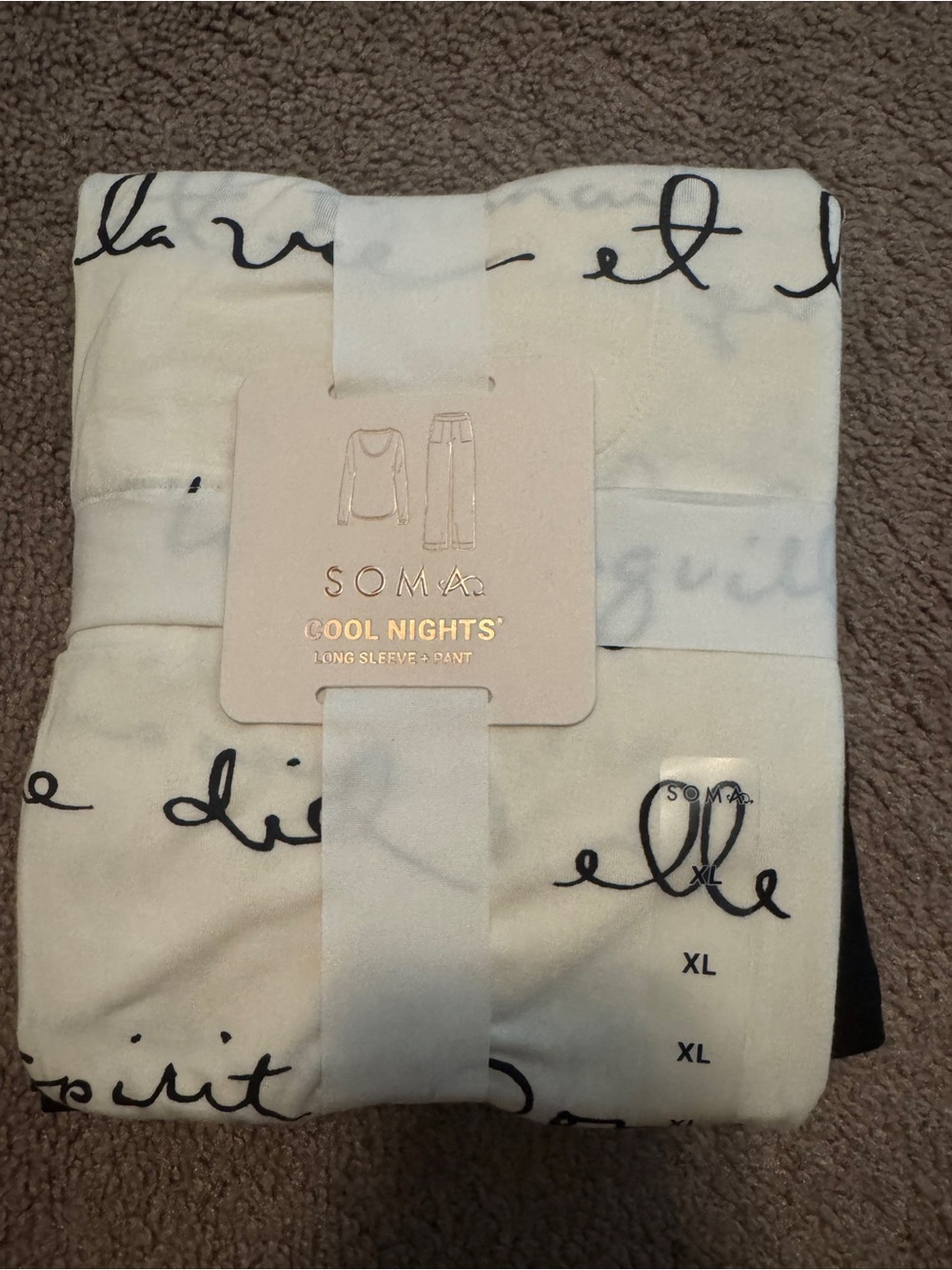Soma Cool Nights Cream and Black Script Long Sleeve Pajama Set